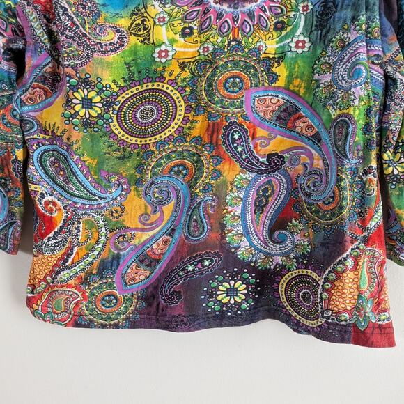 Vintage Take Two Top XL Multi Purple Y2K Sequin Paisley Psychedelic India Boho - Picture 4 of 11